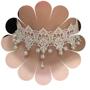 Inateannal Wide Lace Choker Necklace White Pearl Lace Collar Necklace White Teardrop Pearl Choker Necklaces Gothic Hollow 90s Victorian Tattoo Necklaces Wedding Party Jewelry