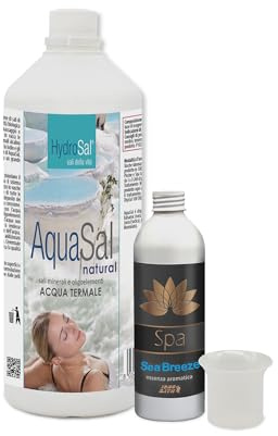 HydroSal AquaSal Natural Set 1 l + Duft Sea Breeze Spa 250 ml + Dosierer, hochkonzentrierte Mischung aus Magnesiumsalzen, Kalium und Jod in Kombination mit dem Duft, für Spa Whirlpool / Pool