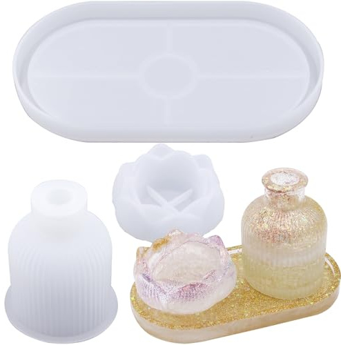 EuTengHao Moule pour vase et bougeoir lotus Moule pour vase rayé Moule pour plateau à bougies pour la décoration intérieure DIY et les centres de table de mariage