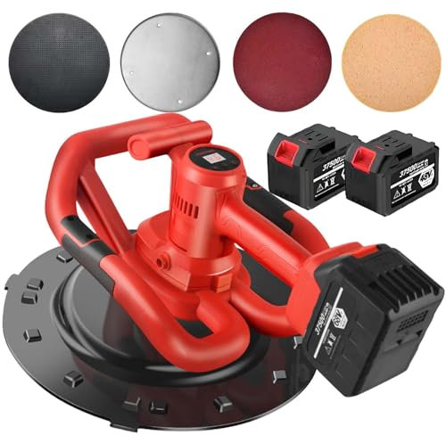 vnmudzeo Intonacatrice Elettrica A Batteria, Motore Brushless, Utensile per La Lisciatura di Malta E Stucco Cementizio da 300 M²/H, Display Digitale,2Battery