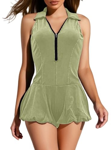 Duohropke Jumpsuit Damen Kurz Scrunch Butt Bodysuit Einteiler Yoga Sport Romper Ärmellose Overall mit Reißverschluss Sommer Padded Eng Onesie Rückenfrei Sexy Ganzkörperanzug Strampler