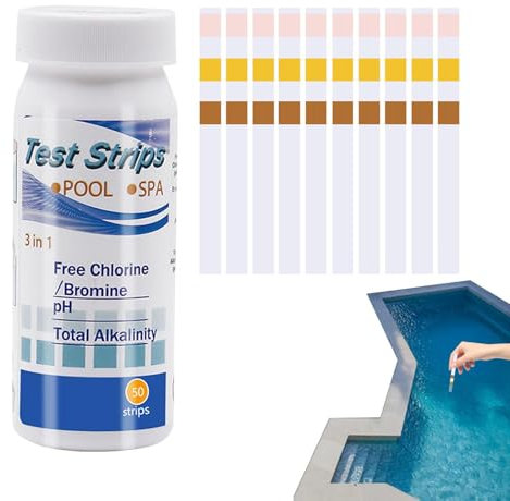 Strips de prueba de calidad del agua: 50x tiras de prueba de piscina y spa | Documento de detección de calidad del agua | Franja de pruebas multifuncional para agua de hidromasaje, piscina y spa
