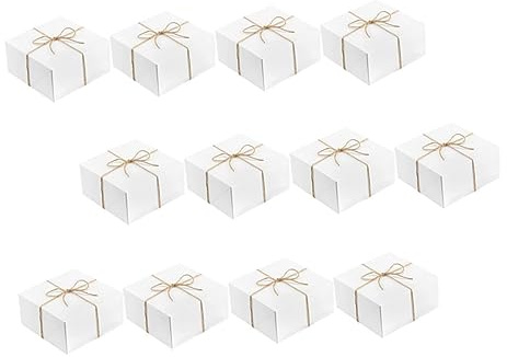 LRXIYODE 12 Stück Weiße Geschenkkarton mit Hanfschnur Stabile Papier Geschenkverpackung Praktische Aufbewahrungsbox für Kleine Einfach zu Montieren Vielseitig für Partys Taufe