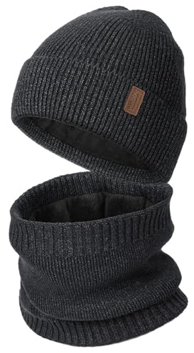 Wmcaps Wintermütze Schal Set mit Warm Fleece Gefüttert für Herren Damen | Weich und rundum-Wärme Mütze und Halswärmer für Pendeln, Skifahren, Hundeausführen, Geschenk für Männer Frauen