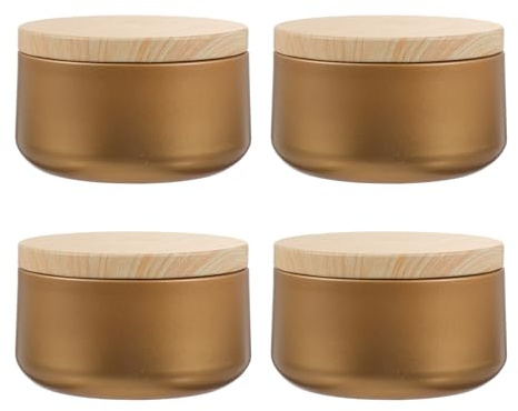 TOVINANNA Barattoli di Latta per Candele 8Oz Coperchio Effetto Legno Set da 4 Contenitori in Metallo Resistenti al Calore per Candele Fatte a Mano Tealight e Conservazione Compatto per