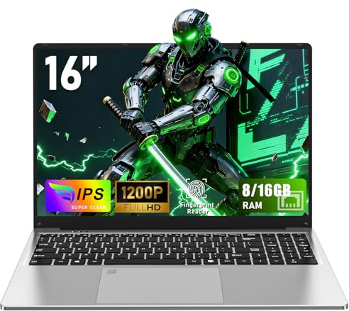 CHIFUYOU Computer portatile gaming, notebook 16 pollici, 1TB SSD 16 GB RAM, N95 (fino a 3,4 GHz), schermo FHD da 1920 x 1200, sblocco tramite impronta digitale, USB 3.0, batteria da 6000 mAh