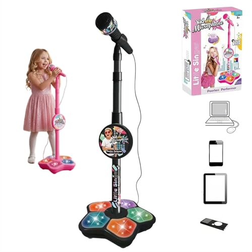 Stand Up Microphone, Kids Microphone with Stand, Multi-Functional Microphones Toy with AdjustableStand, Compatible with Mobile Phones, Kid Microphones for Singing, Musical Toy for Fun Sound Effects