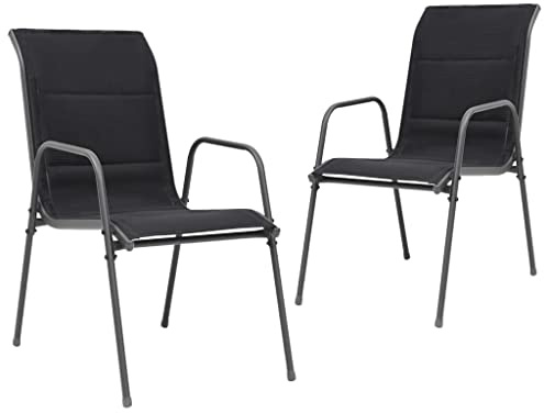 Tonture Stapelbare Gartenstühle 2 STK. Schwarz, pulverbeschichteter Stahl & Textilene, 51x66x88 cm, wetterfest, für Outdoor Dining, Balkon, Terrasse, Garten, Küche, Bequeme Patio Stühle