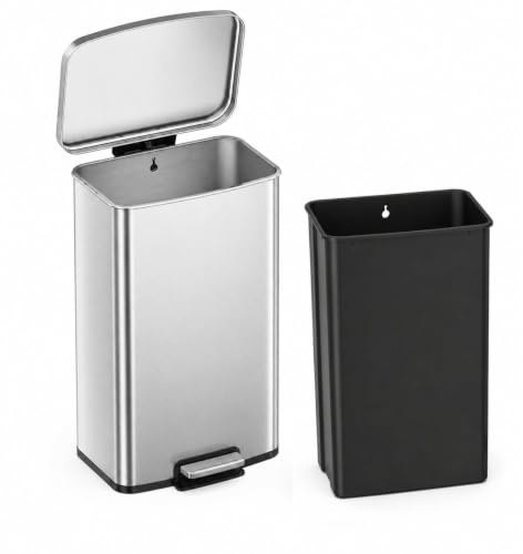 EKO Titus Cubo de Basura Cocina 50L con Pedal y Tapa de Cierre Suave | Acero Inoxidable Antihuella | Papelera Moderna y Robusta | Gran Capacidad para Reciclaje
