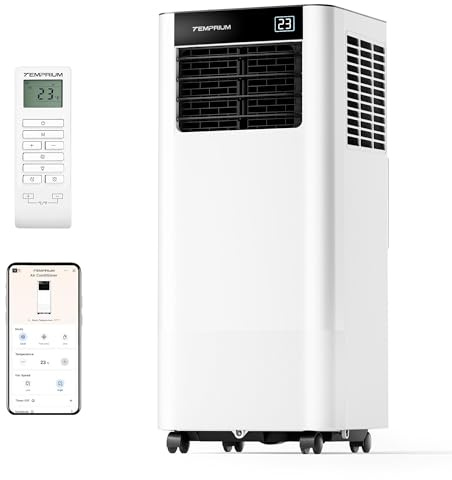 Temprium Aire Acondicionado Portátil 7000 BTU, Climatizador 3 en 1, Kit Ventana Incluido, Control App/Mando, Silencioso <48 dB, Temporizador 24 H, Hasta 20 m²