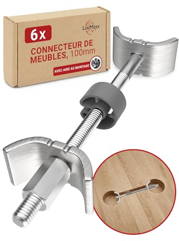 LouMaxx - Conector para muebles, 100 mm 6 unids. - Junta de encimera de cocina - Tornillos montaje de muebles - Herraje de montaje - Solución segura y estable