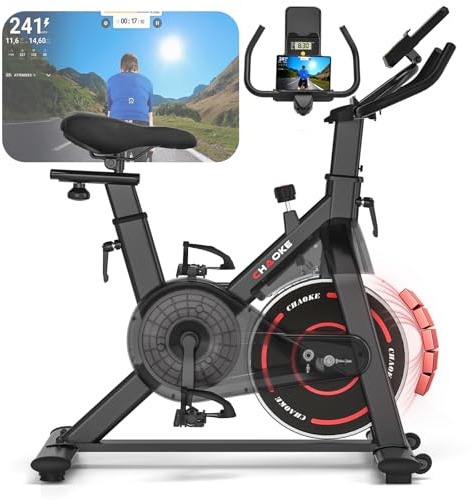 Heimtrainer Fahrrad mit APP, CHAOKE Hometrainer Fahrrad, Leises, Stufenlos Einstellbares Magnetsystem, Ergometer Heimtrainer mit LCD-Display, Indoor Fitnessbike für Zuhause, Bis 150KG