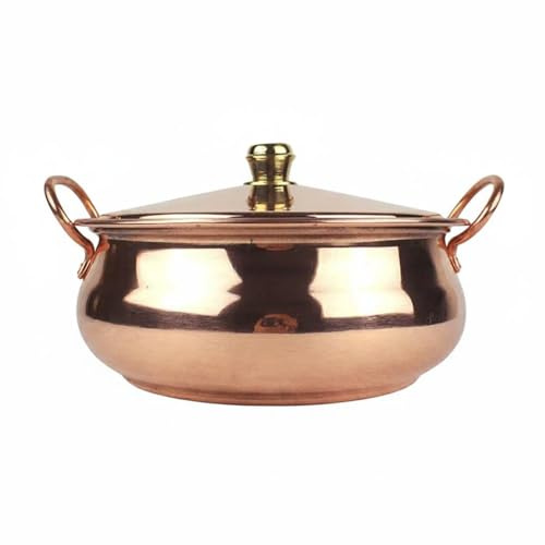 KiBcsLic Olla de Cobre y Tapa Uso Doble Gas E Inducción Olla de Cobre Hecha a Mano Asas Cómodas para Restaurante, 26CM