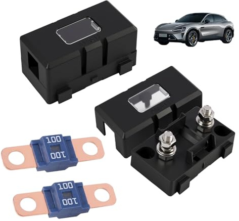 2 stycken 100 A Midi skruvsäkringar och 2 stycken ANS-säkringshållare, midi säkringshållare, midi säkringsset, 12 V – 58 V högströmssäkring för personbilar, lastbilar, byggfordon, bussar och husvagnar