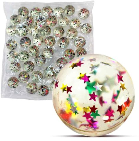 BEMIRO Flummi Set Kinder, 48 Stück, 30 mm, Gummi, Mehrfarbig, Glänzende Sterne, Springbälle für Kindergeburtstag und Mitgebsel