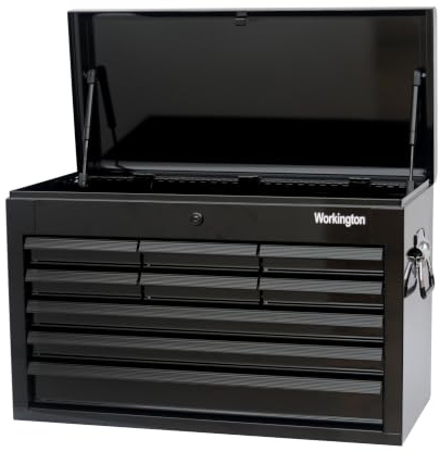 Workington Premium Professional Industrial Portable Metal Tool Chest with 9 Drawers, 26 9-Drawer Tool Chest Cabinet, Steel Tool Storage Box Organizer, All Black Special Edition 4026 Black
