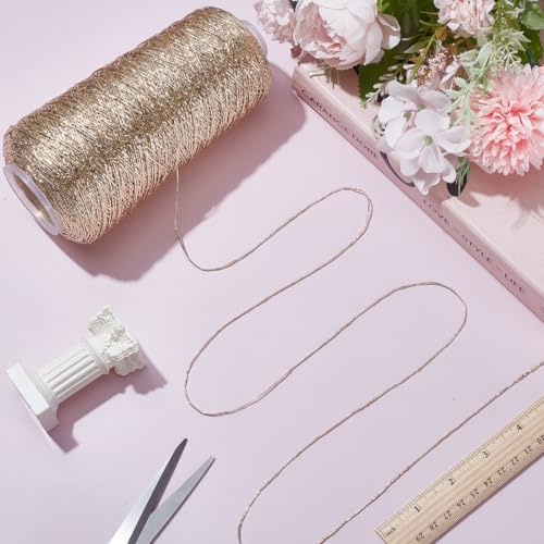 FREEBLOSS Hilo metálico brillante para ganchillo, 200 g, hilo metálico brillante brillante de 1 mm de grosor, hilo de lurex para tejer ganchillo, suministros de bordado, 525 yardas (dorado)