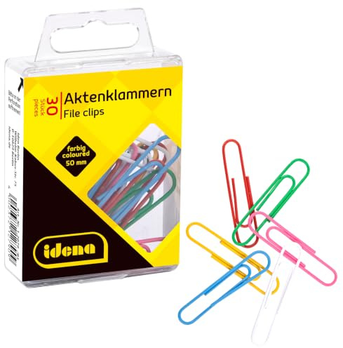 Idena 12079 - Plastic Coated Paper Clips 50 mm (Pack of 30)