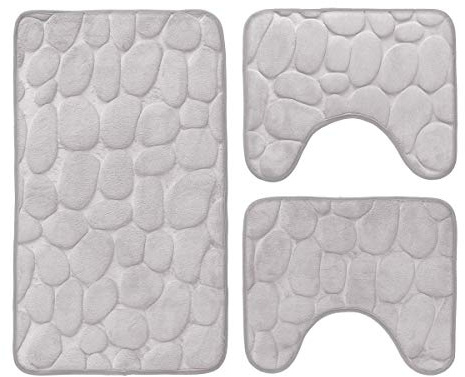 Carillo Set 3 pz Tappetini da Bagno Antiscivolo Sassolini Tappeti Memory Foam R291 Grigio Perla