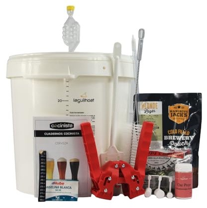Cocinista Kit Cerveza Artesanal Casera 30 L con Malta y Levadura Incluidas Fermentador con Grifo Antisedimento, Airlock, Chapador y 100 Chapas Guía en Español para Fermentar y Embotellar