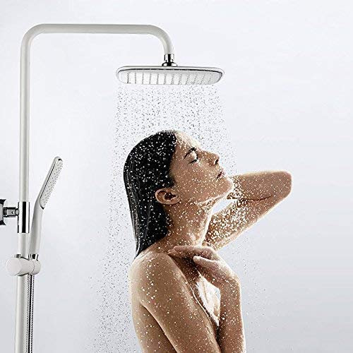 Duschsystem Regendusche Duschset Regenbrause Überkopfbrause Duschsäule Rainshower Verstellbar Duschstange Kopfbrause Handbrause Weiß