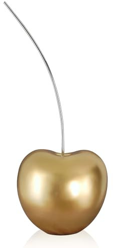 ADM - 'Große Kirsche' - Skulptur Pop Art aus Harz, Metalleffekt mit Metall-Schaft - Gold - H66 cm