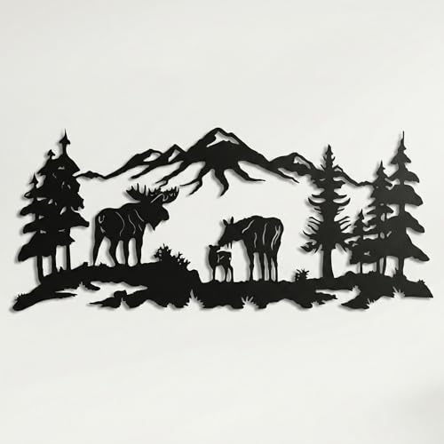 DEKADRON Metall-Wandkunst - Elch-Kunst, Natur-Wandkunst, Baumdekoration, Wanddekoration (60 x 26 cm)