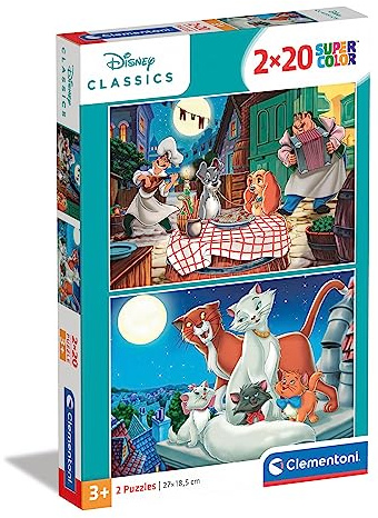 Clementoni 24764 Supercolor Disney Animals – Puzzle 2 x 20 Teile ab 3 Jahren, buntes Kinderpuzzle mit besonderer Leuchtkraft & Farbintensität, Geschicklichkeitsspiel für Kinder