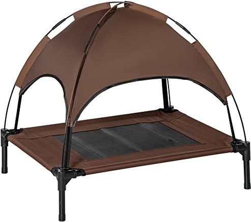 PawHut Erhöhtes Hundebett mit Baldachin, Haustierbett, Hundeliege Outdoor mit Dach, Atmungsaktiv, Taftstoff für Camping Kaffee 76 x 61 x 73 cm