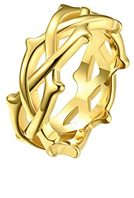 HIJONES Anello con Corona di Spine Ramo da Uomo da Donna in Acciaio Inossidabile Fede Nuziale, Oro Misura 22