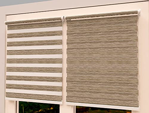 TROYAHOME® Doppelrollo Klemmfix Ohne Bohren Duo Rollo Fenster Rollo Easyfix (Wood Braun, 80 x 200 cm (Stoffbreite 77 cm)