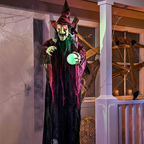 JOYIN Halloween-Dekoration, Animierte Hexe mit LED-Augen und Sound, 180 cm, für Hof und Terrasse