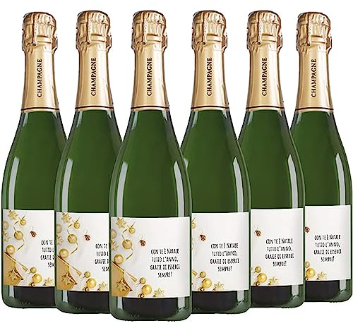 6 bottiglie di Champagne personalizzato - Gadget aziendale personalizzato con logo, Idea per regali aziendali, strenne natalizie, cesti e merchandising (Pacchetti regalo, 0,75L)