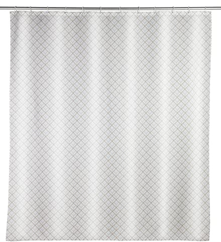 WENKO Duschvorhang Cubique, 180 x 200 cm, Vorhang aus 100% Polyester mit Metallösen & Gummi-Gewichtsband für Dusche und Badewanne, wasserabweisend & waschbar, inkl. 12 weißen Duschvorhangringen