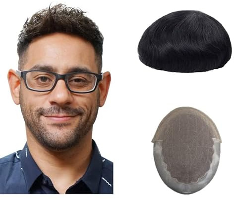 Lordhair Parrucchino da Uomo in Pizzo Francese, Pelle Sottile sul Retro e Sistema di Sostituzione dei Capelli Laterali, Dimensione Della Base 8x10 pollici Parrucchino per Capelli