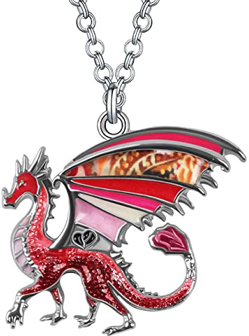 BONSNY Enamel Fantasy Dragon Dinosaur Necklaces Pendant for Women Jewelry Lucky Symbol Multicolor