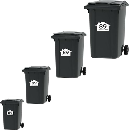 Sonnet Signs 4x Wheelie Bin Number Vinyl Stickers Customised with Road Name and Number 3 Size (A4 (300 x 200mm))