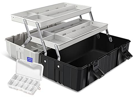 KIZQYN Werkzeugkoffer Werkzeugkasten mit 3-Lagen-Klapptaken-Kunststoff-Elektriker-Hardware-Speicher-Multifunktions-Toolbox Tragbare Haushaltsorganisator Werkzeugkästen (Size : 17inch)