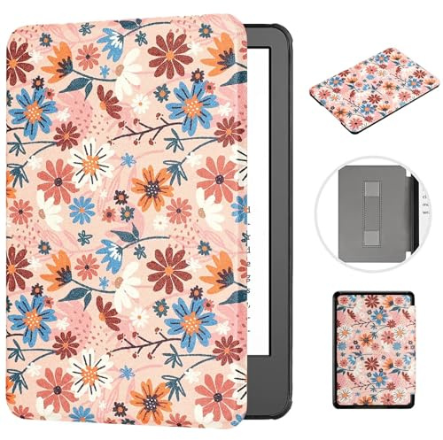 MOKASE Hülle Kompatibel mit Neu 6 Zoll Kindle 11. Generation 2022 2024 Freigebe (Modell: C2V2L3 RS23CV), Kunstleder Magnetische Hartschale mit Handschlaufe Automatic Schlaf/Aufwach, Matisse Daisy