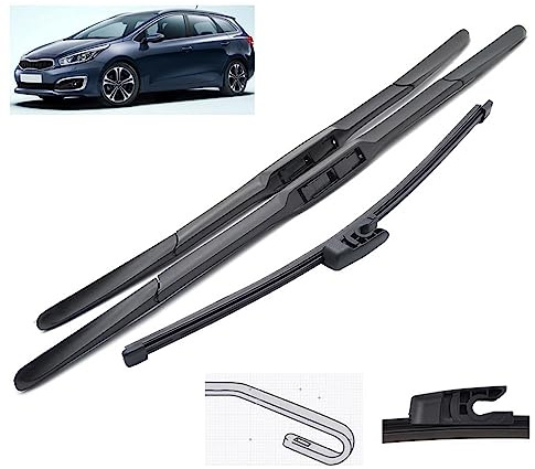 Juego de escobillas limpiaparabrisas delanteras y traseras compatible con KIA Cee'd Ceed 2012-2017, cepillos for ventana de parabrisas de 26+14+12