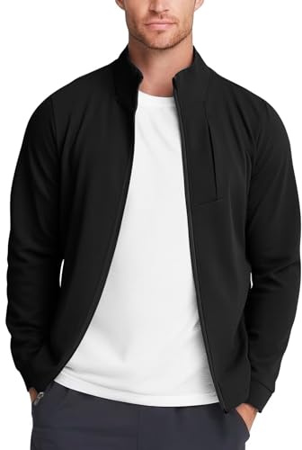 Zengjo Men's Track Jackets Full Zip(Black,L)