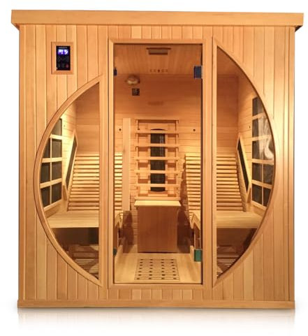 Hecht premium Infrarotkabine Sauna Keramik und Flächenstrahler, Farblichttherapie, Relaxliegen für 2 Personen – 180x180x190 cm – Infrarotsauna mit MP3-Player, Radio und Ionisator