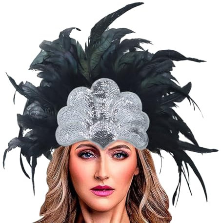 Karneval Kostüm Damen, Samba-Kopfschmuck mit Pfauenfedern | Bunt | Aufregender Damen-Haarschmuck Karneval Fasching Stirnband Festival Federschmuck Mottoparty Haarschmuck Haarband