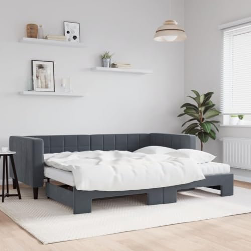 CBLDF Tagesbett Stockbett mit Rollbett und Matratzen, dunkelgrau, 90x190 cm, Samt