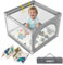 HEMUYT Parque Infantil Bebe 90x90cm Corralito Con Alfombra, Corralito Bebe con Malla Transpirable y Vayas con Protecciones, Parque de Juegos Bebe Plegable con Puerta Lateral y 4 Ventosas Inferiores