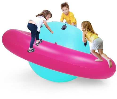 Maxmass 88 Inflatable Dome Rocker Bouncer, Giant Inflatable Rocking Ball with 6 Handles, Indoor Outdoor Blow Up Bouncer Ball Seesaw Toy for 5+Years Old Boys Girls, Max Weight 113kg (Pink + Green)