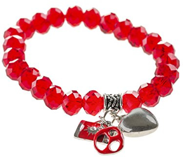 Trachten Armband Perlenglanz - flexible Perlenkette mit Herz, Bretzel und Strass Anhänger - Armkette für Dirndl und Lederhose