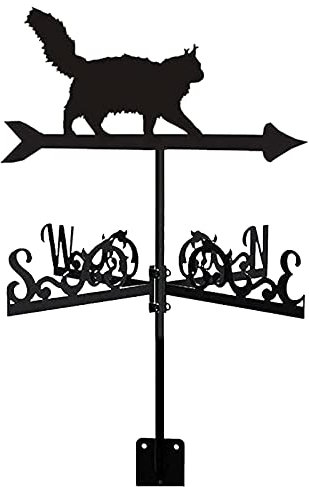 ANCNA-U Windfahnen, Wetterfahne, Katze, Silhouette, antiker Stil, Dekoration, Edelstahl, Dekoration, Wetterhahn, Windrichtungsanzeige, Wetterfahne mit Halterung für Innenhof, Garten, draußen