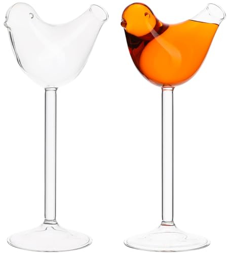LIFKOME 2pcs Vintage Fluted Stemmed Bird Shape Martini Glasses Cocktail Container for Bar