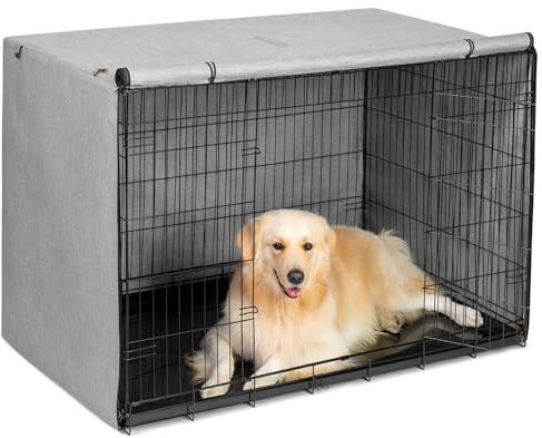 VERABE Abdeckung für Hundekäfige, 600D Oxford-Gewebe, belüftete Abdeckung für Hundekäfig, passend für 137 cm große Hundekäfige, Grau (nur Abdeckung)